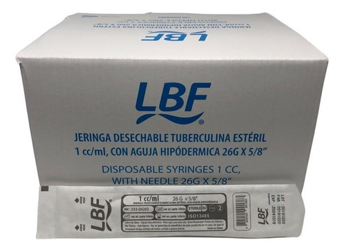 Jeringa Tuberculina Con Aguja  De 1 Ml 26g X 5/8  Caja 100 U