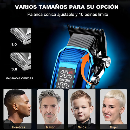 Máquina Cortar Cabello Kit De Cortadoras Profesional Kemei Km-2797 Inalámbrico 9000/8000 Rpm