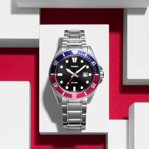 Reloj Casio Mdv-106dd-1a2vcf Marlin-acero Plateado Acero Negro