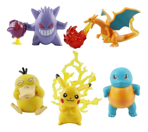 Pokémon Pikachu Charizard Gengar Squirtle 5 Figuras En Bolsa