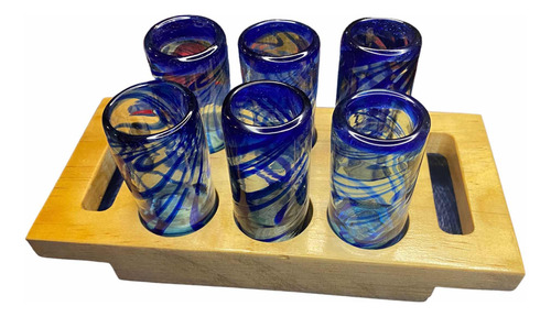Tabla Porta Tequileros Artesanal Para 6 Caballitos-sin Vasos