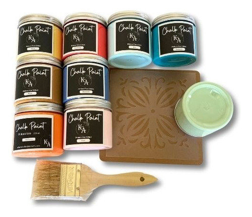  Chalk Paint  - Pintura 220ml  (pack/9+pincel +1 Stencil)