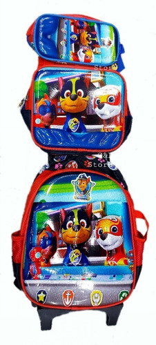 Kit Morral Con Ruedas Pequeño Patrulla Canina + Lon + Cart