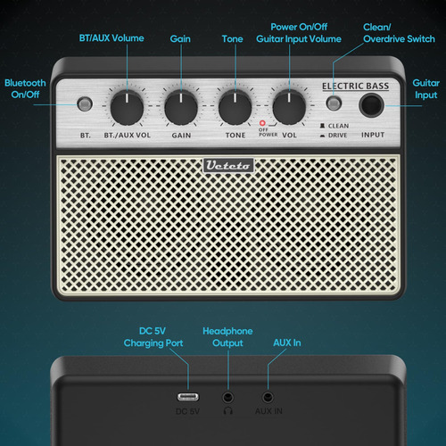 Mini Amplificador De Bajo 10 W Portátil Recargable Limpio