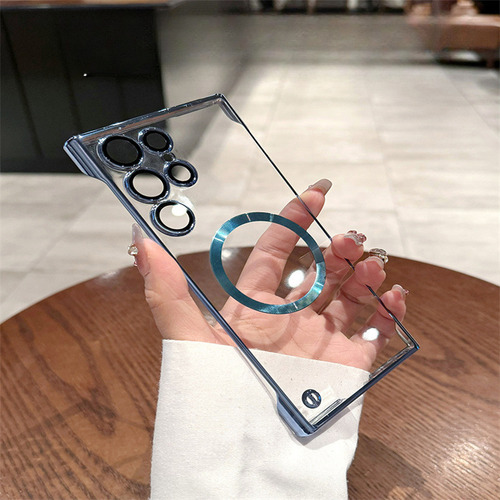 Funda De Teléfono Sin Marco Magnético Transparente Chapada Para Samsung Galaxy S25 Plus S24 S23 S22 Ultra Camera Lens Protection C