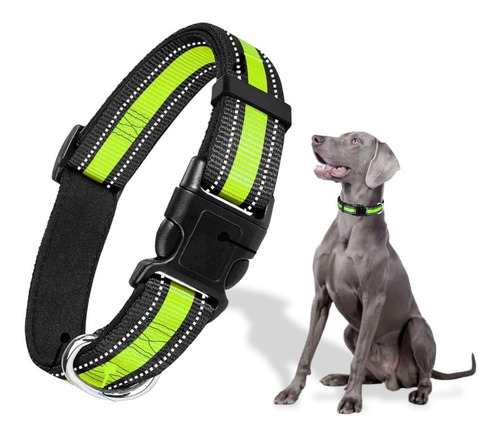 Collar Reflejante Para Perros Con Broche Seguridad Ajustable Color Amarillo Tamaño del collar Grande G/L