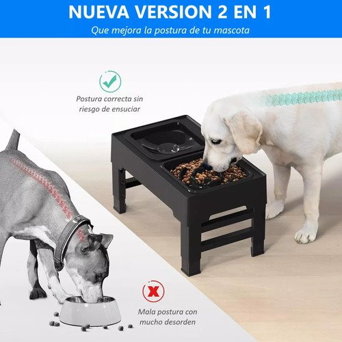 Comedero-bebedero Lento Ajustable Para Perro Cuenco Doble L