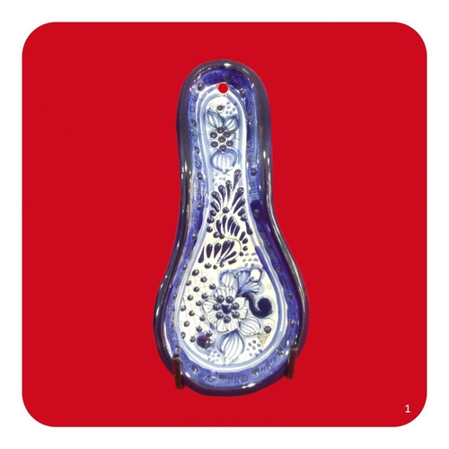 Imagen 2 de 5 de Portacuchara De Talavera Poblana Azul Tradicional 24 Cm Prc