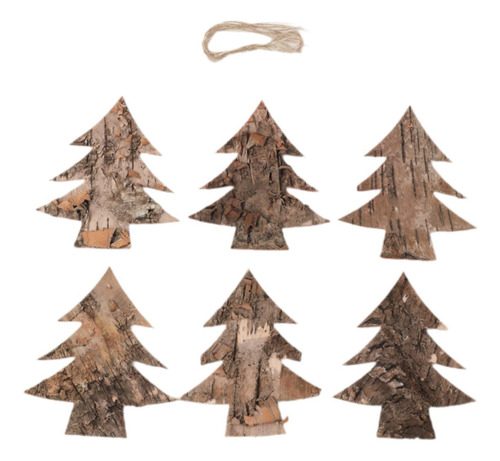 6 Adornos Colgantes Navideños De Madera, Adornos