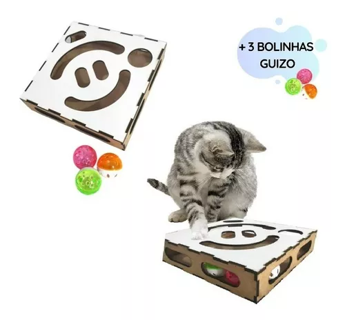 Brinquedo Interativo para gato 3 em 1 em madeira