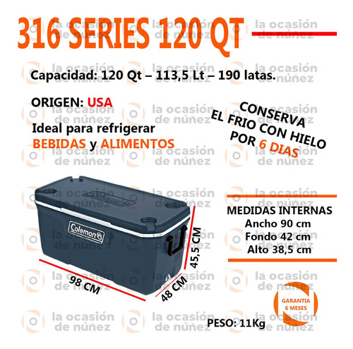 Imagen 2 de 7 de Conservadora Coleman 120qt Heladera Camping Portatil Termica