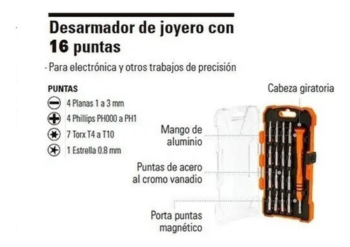 Juego 17 Desarmadores Pequeños Precisión Joyero Truper 14159