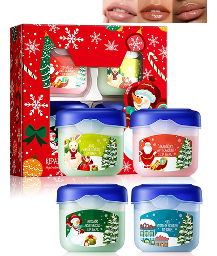 Juego De Bálsamo Labial De Navidad, 4 Piezas De Humectante L