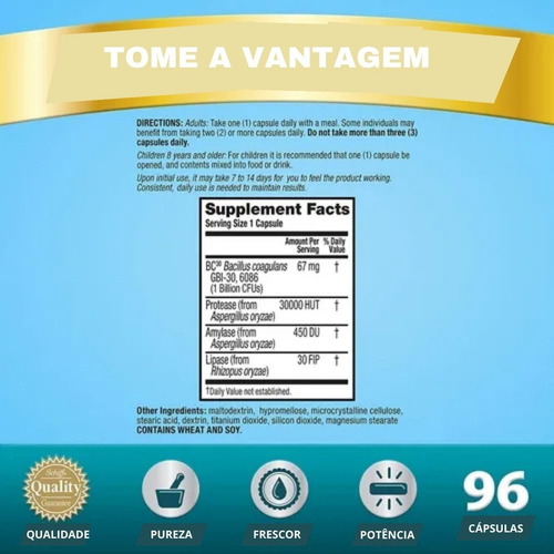 Imagem 7 de 8 de Digestive Advantage 96 Cap Enzima Para Intolerância Lactose