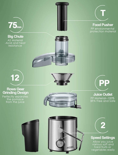 Imagen 8 de 8 de Extractor De Exprimidor Aicok, 1000 W, Exprimidor Centrifugo