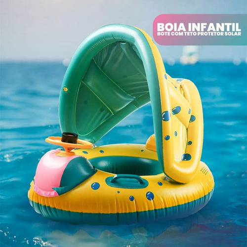 Boia Bote Bebê Infantil Menino Menina Inflável Piscina Praia Bote Cobertura Proteção Raios Uv Tippi