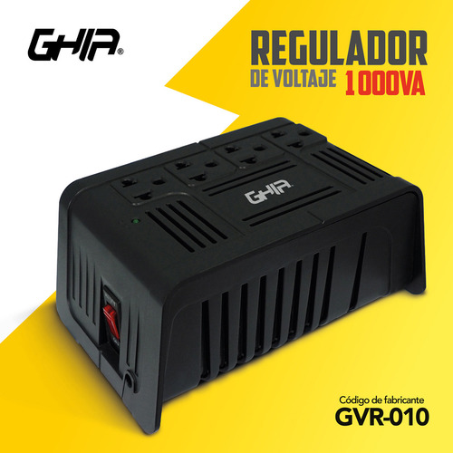 Regulador De Voltaje Ghia Con 4 Dispositivos 1000va 400 Watt Negro