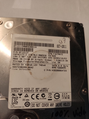 Disco Duro Hitachi De 2tb Funcionando Al 100. Mnr5c0 Con Gar