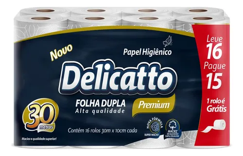 Papel Higiênico Folha Dupla 30m Delicatto 16 Unidades