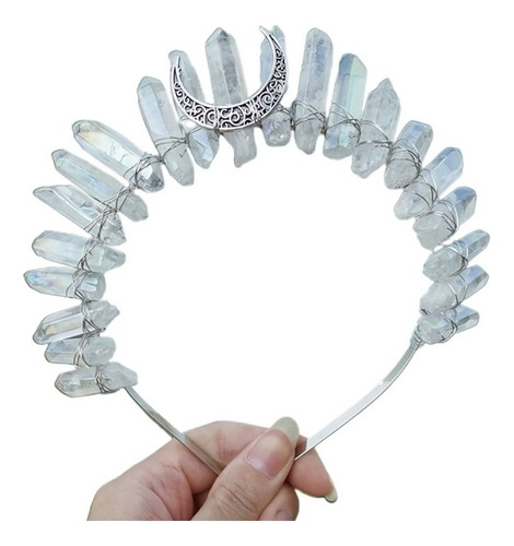 Diadema De Cristal De Cuarzo Arcoíris Con Corona De Luna Cre