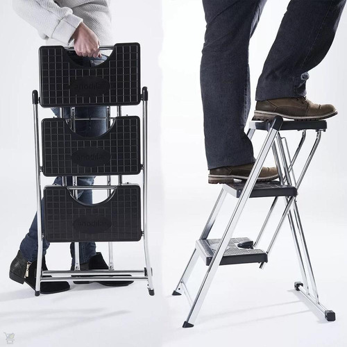 Escada 3 Degraus Reforçada 120kg Compacta Dobrável Banqueta