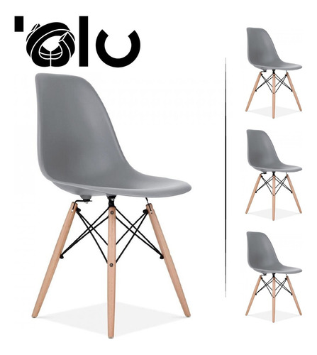 Sillas Eames Kit 4pz Para Cocina Minimalista Moderna Olu Color de la estructura de la silla Madera Color del asiento Gris Diseño de la tela Polopropileno