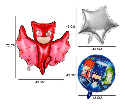 Kit 5 Pzs Globos Metalicos De Heroes En Pijama Pj Mask 73cm Color Rojo