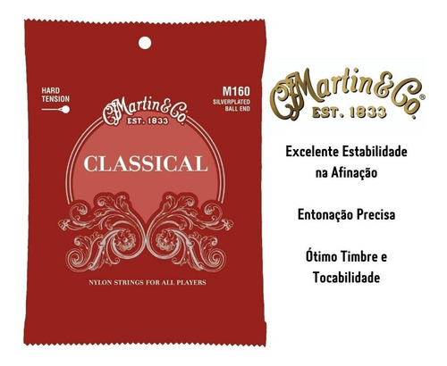 Cuerda de guitarra clásica Martin M160 de nailon de alta tensión