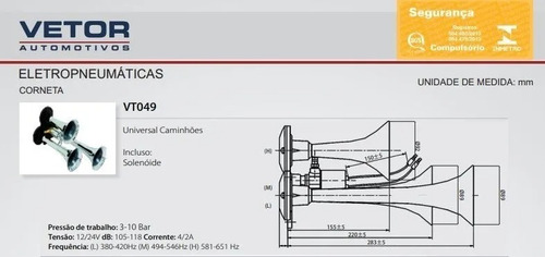 Imagem 5 de 6 de Buzina Vetor Pneumática 3 Cornetas Cromadas Univ12/24v-vt049