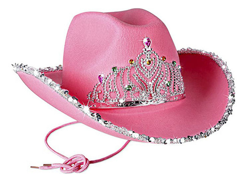 Sombrero Cowboy Corona Rosa Con Lentejuelas De Plumas