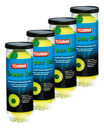 Tourna Grip 4 unidad Pressurized Green Dot Pelota Tenis Un