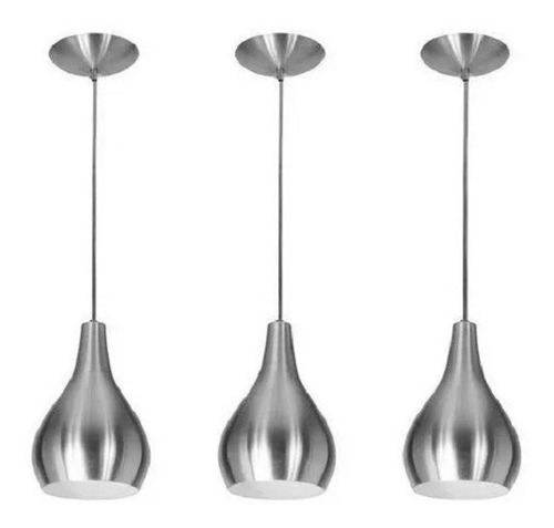 Kit Com 3 Pendente Cone Diversos Modelos Altissima Qualidade Estrutura Aço Escovado Com Branco Fosco