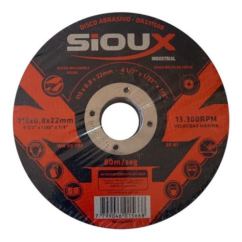 Disco De Corte 4 1/2. Metal X25 Un Calidad Industrial Sioux 