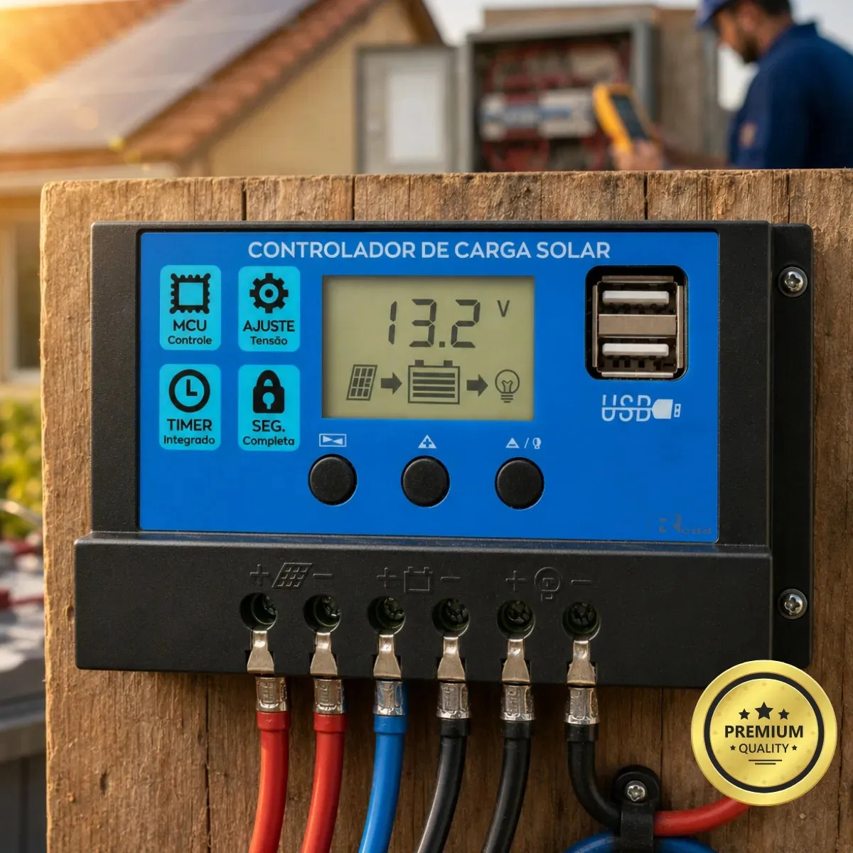 Controlador Solar 30A PWM 12V 24V Automático Display LCD 2 Portas USB 5V Painel Placa Solar Energia Fotovoltaico Proteção Bateria Sobrecarga Descarga Profunda Off-Grid - Redd