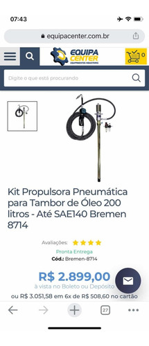 Imagem 3 de 4 de Kit Propulsora Pneumática Para Tambor De Óleo De 200 Litros