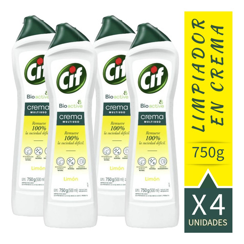 Cif Crema Bioactive Limpiador Limón 750gr Oferta Pack 4 Unid