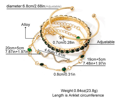 Set De 4 Piezas Green Bracelet Para Mujer, De Metal, Hecho A