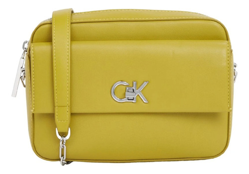 Calvin Klein Crossbody Femenino K60k613089 Acabado de los herrajes Níquel Color Avocado Oil Correa de hombro Verde Diseño de la tela Lisa