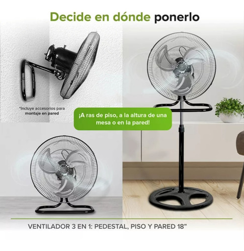 Ventilador 3 En 1 Tres Aspas Metalicas 18 PuLG Con Pedestal