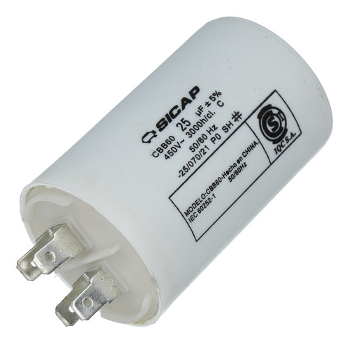 Capacitor Monofasico 25uf/450v Arranque Motor 1 Hp