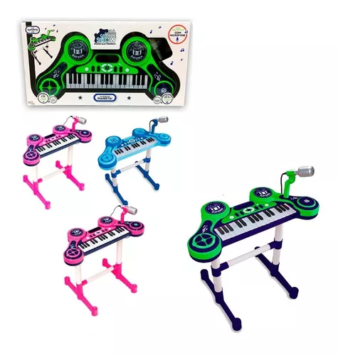 Piano Bateria Infantil Musical Brinquedo Microfone Luz Som Teclado