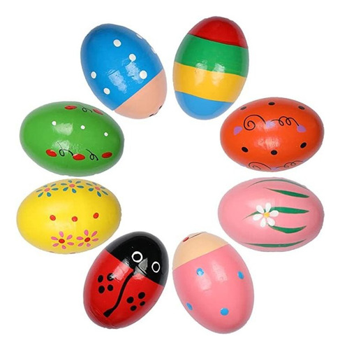 Lhycs 8 Huevos De Percusión De Madera, Coloridos Huevos Mu.