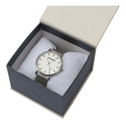 Imagen 6 de 8 de Reloj Cronos Tempus Silver Fecha A.inox Ultra Fino Con Envío