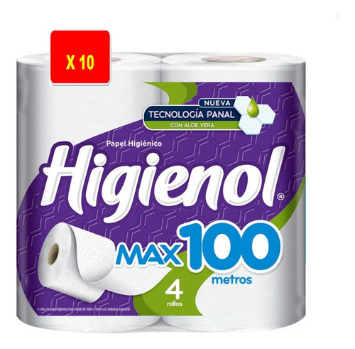 Papel Higiénico Higienol Max 100 M X 4 Rollos X 10 Paquetes