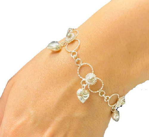 Pulsera Corazones Inflados De Plata Italiana Ps 160 