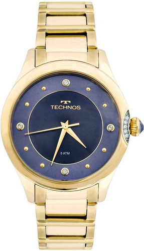 Relógio Technos Feminino Elegance Swarovski 2035mfr/4a Cor da correia Dourado Cor do bisel Dourado Cor do fundo Azul