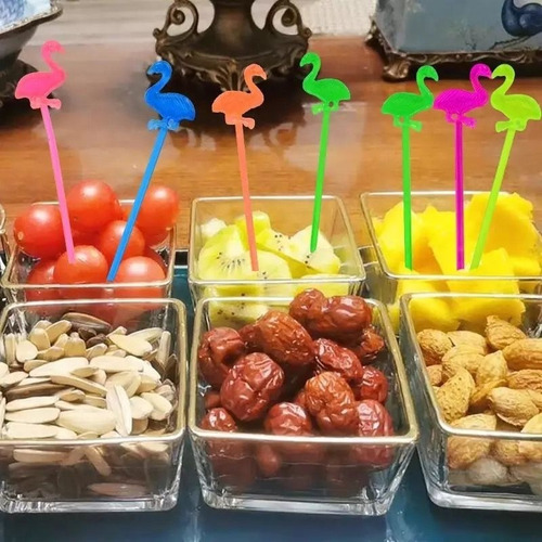 Palillos Para Coctel De Frutas Bebidas Fiesta 30pz Flamingos Rosa