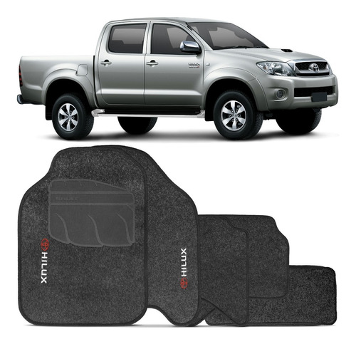 Jogo Tapete Carpete Hilux Sr Srv 05 A 12 Com Logo Grafite