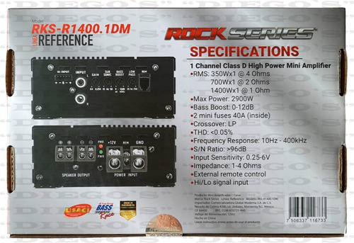 Imagen 3 de 9 de Amplificador Rock Series Rks-r1400.1dm 2900w 1 Canal 1 Ohm