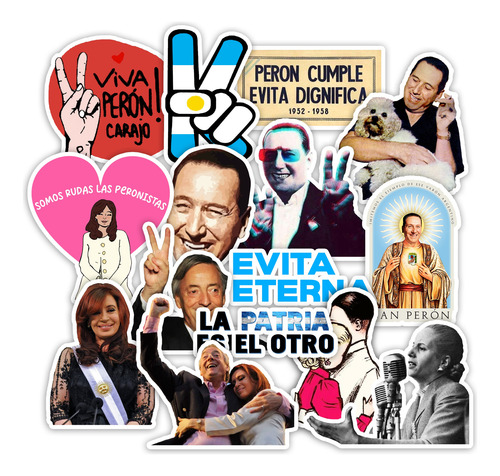 Stickers Peronismo Cfk Evita Nestor 50 Unidades 4x4 Cm Pvc